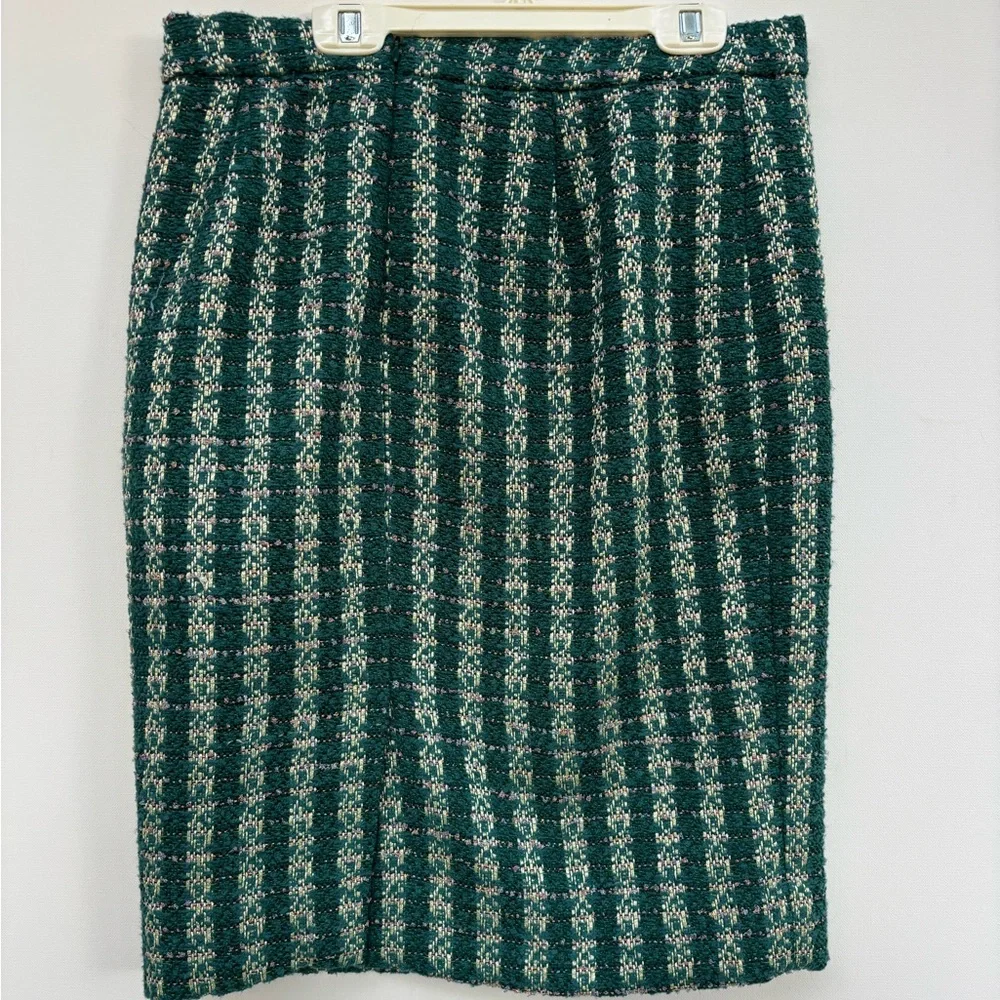 J Crew Number Two Pencil Skirt in Emerald Tweed